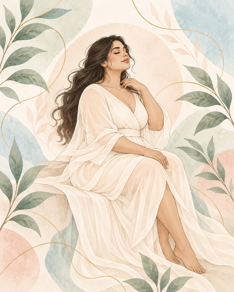 Illustration à l’aquarelle d’une femme assise, apaisée