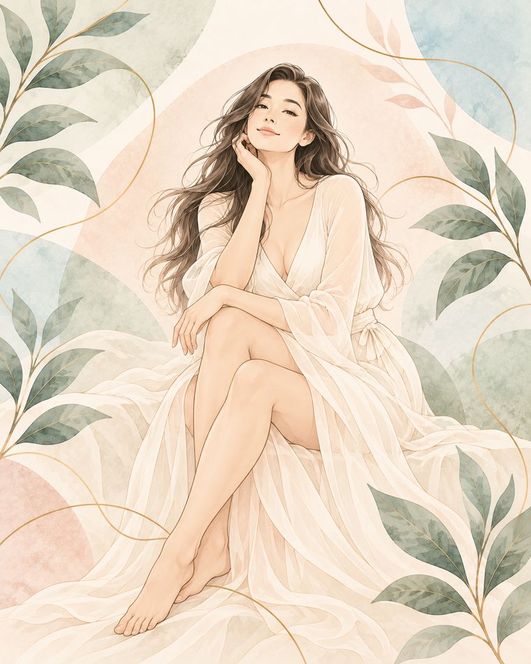 Illustration à l’aquarelle d’une femme pensive, assise