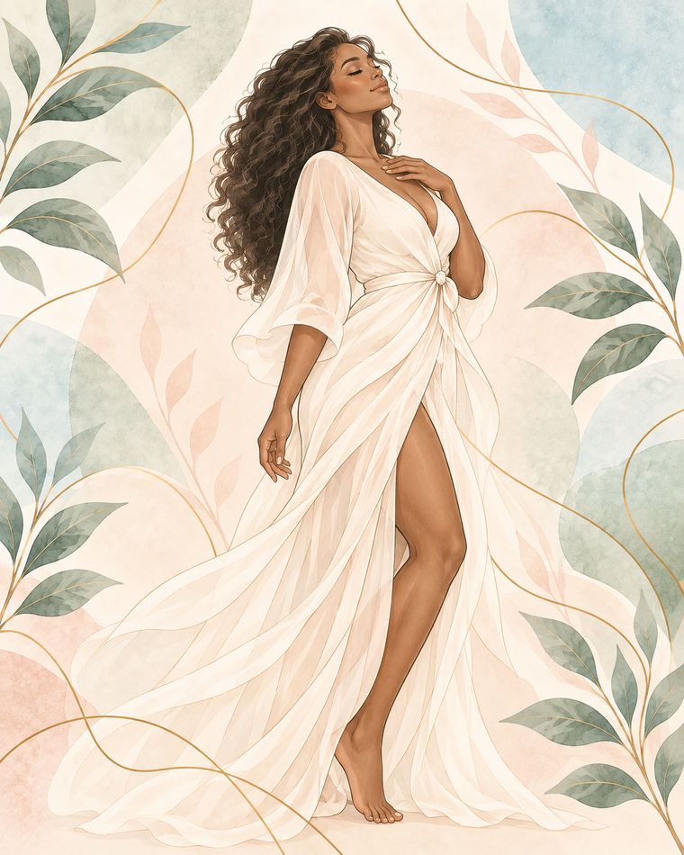 Illustration à l’aquarelle d’une femme qui marche avec légèreté